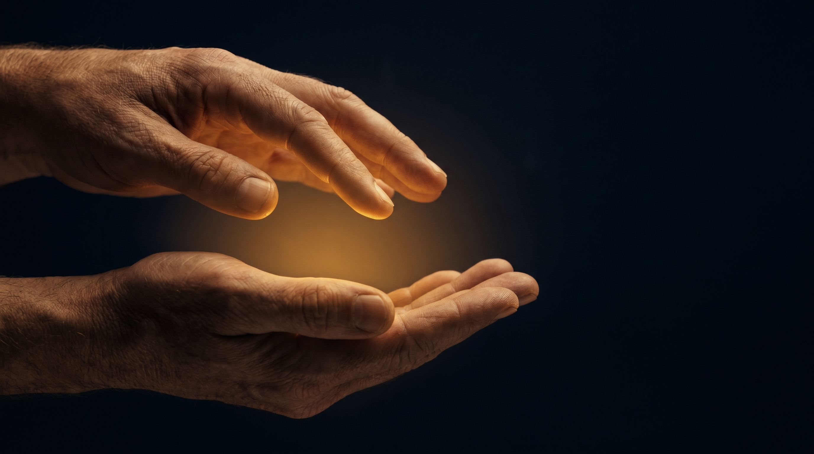 Two hands cupped together, holding a warm amber light between them.